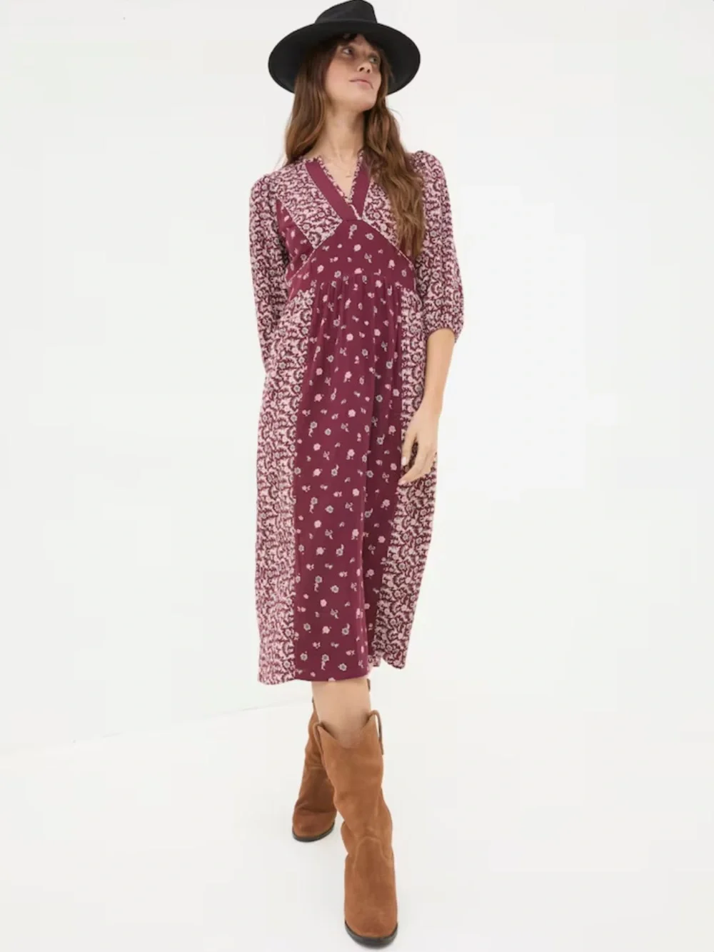 Fat Face Kelly Red Wild Ditsy Floral Cotton Boho Midi Dress - Picture 1 of 15